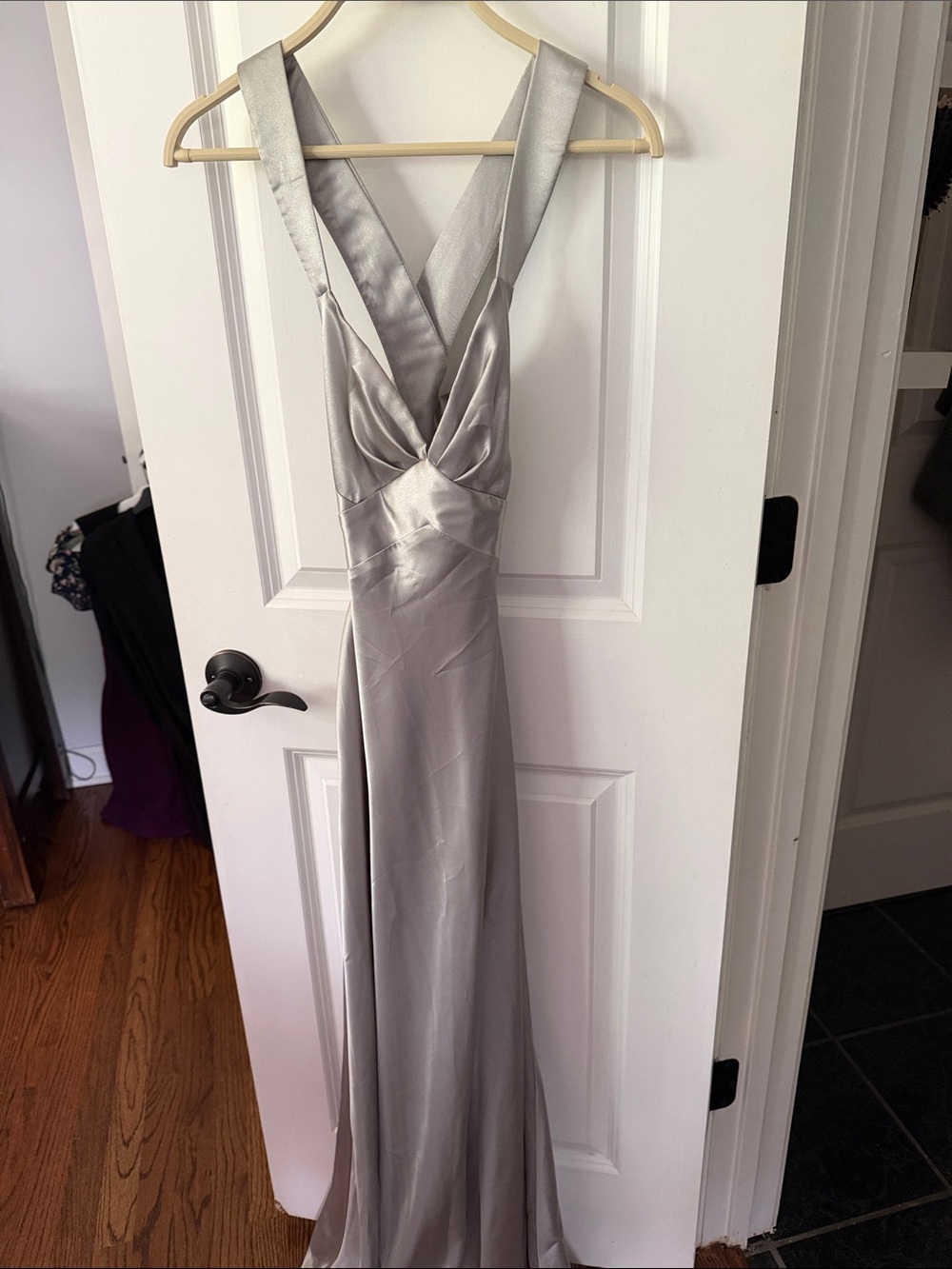 Jessica McClintock Silver V-Back Evening Gown